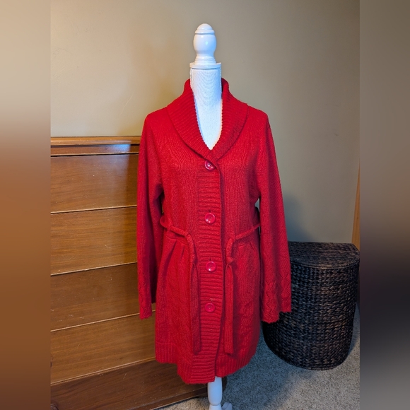 Bisou Bisou Sweaters - Bisou Bisou Red Belted Holiday Winter Sweater XL